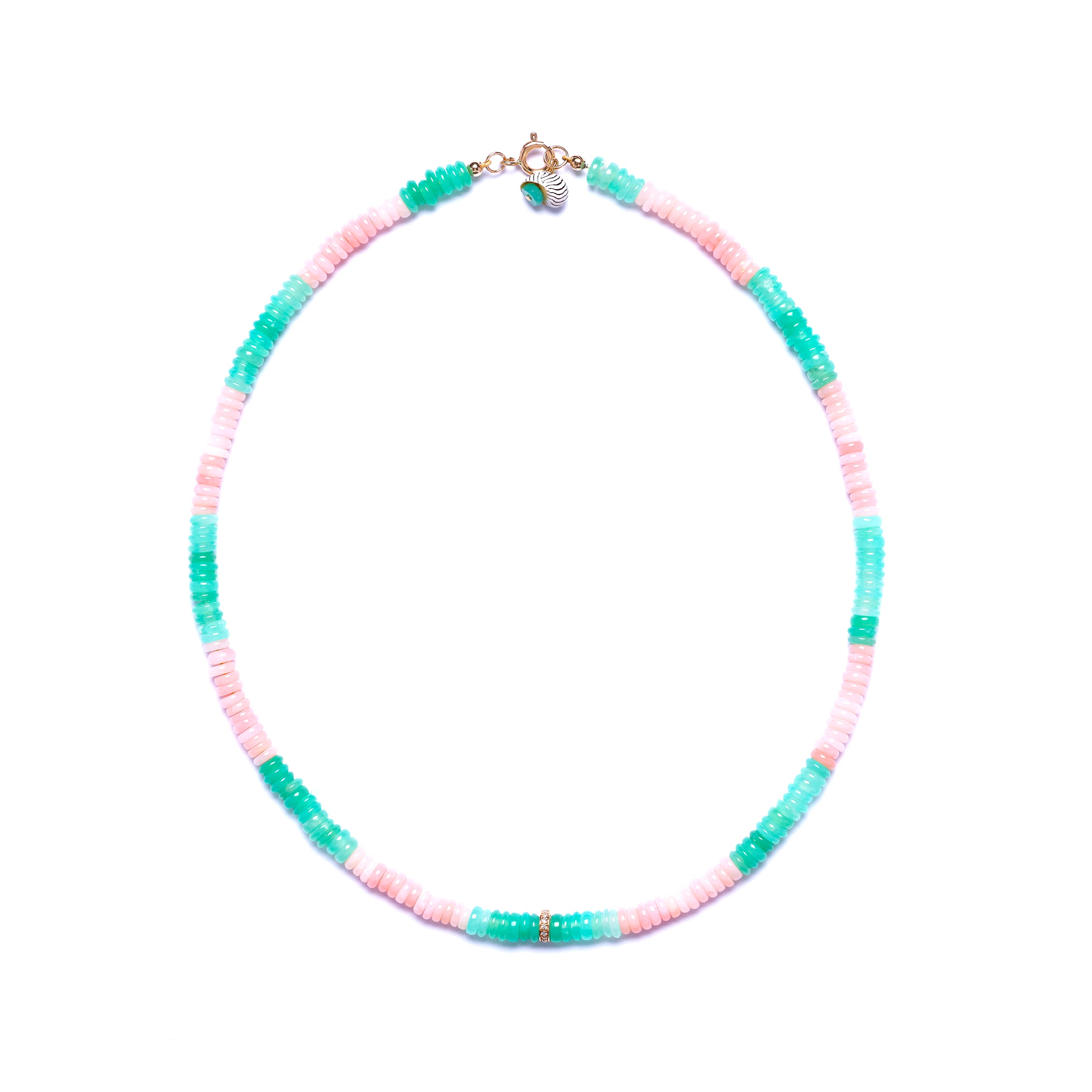 Chrysoprase, pink opal and diamond necklace – YENDEN