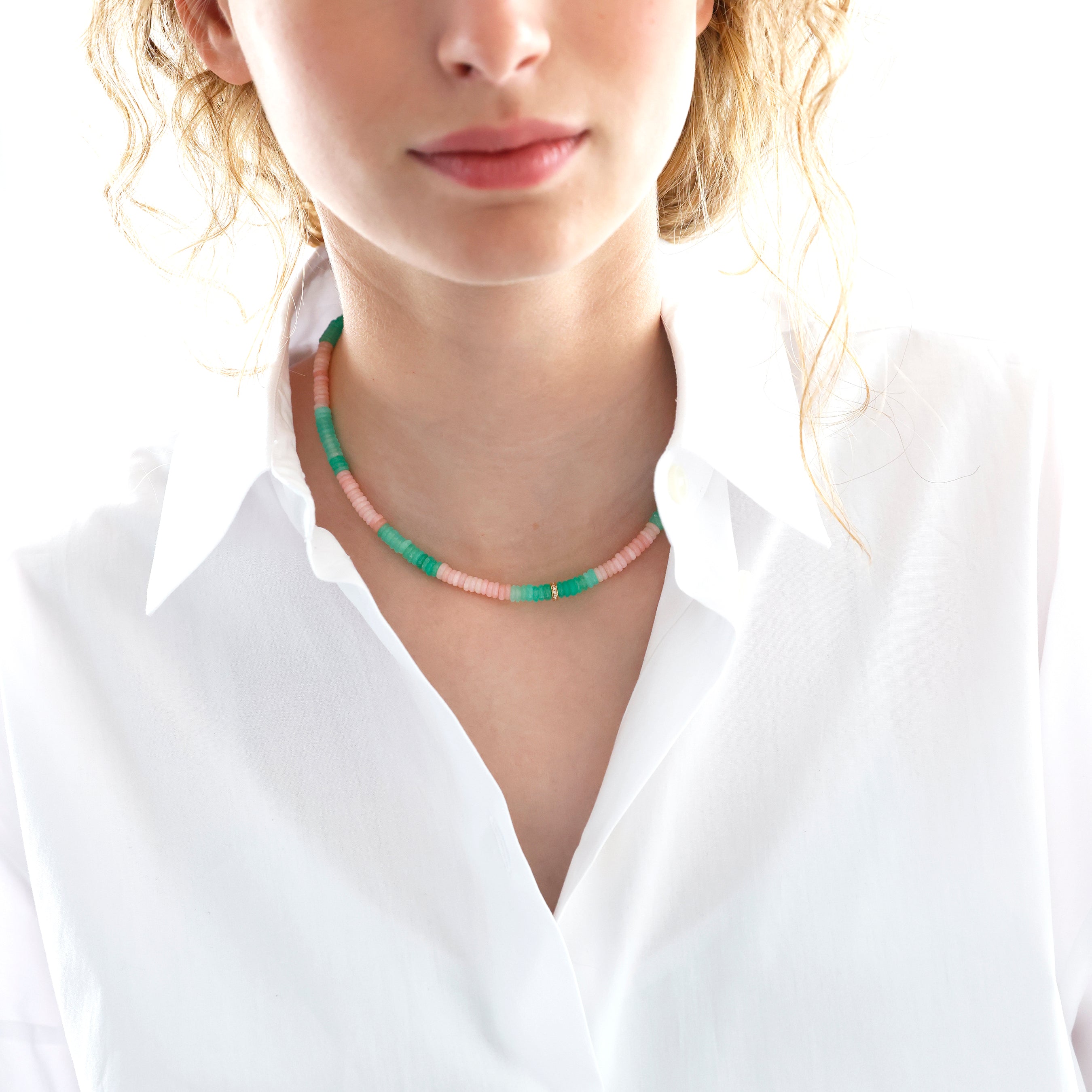 Chrysoprase, pink opal and diamond necklace – YENDEN