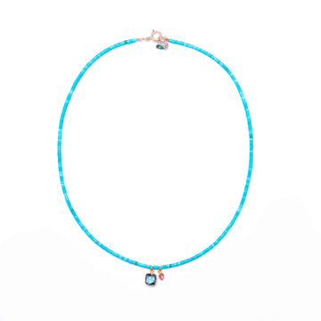 Turquoise, pink Sapphire and blue topaz necklace