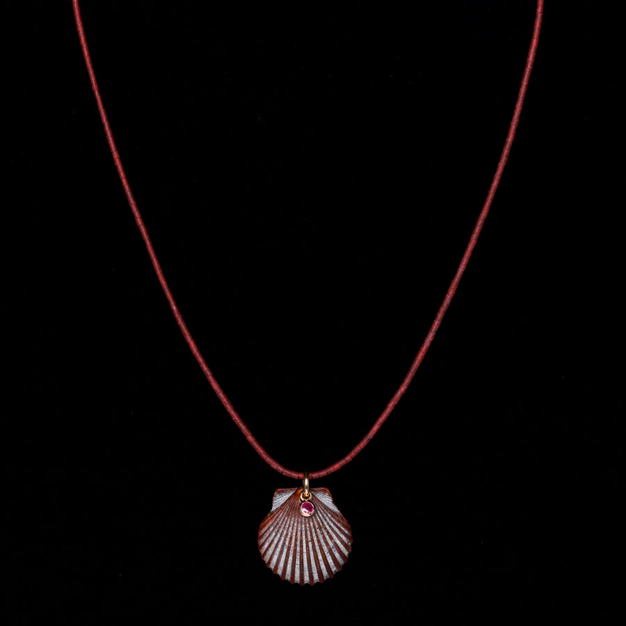 shell and ruby gold link necklace