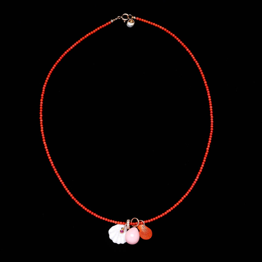 Pink Opal, Diamond, Ruby and Shell Necklace