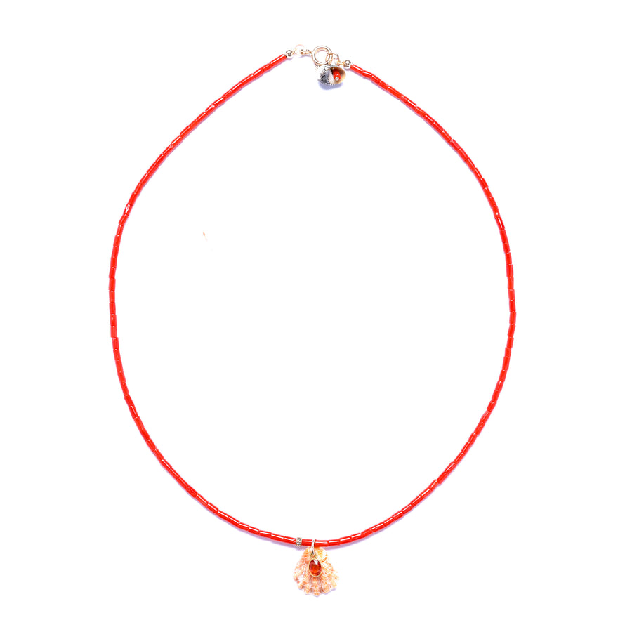 Orange Sapphire Diamond and Shell Necklace