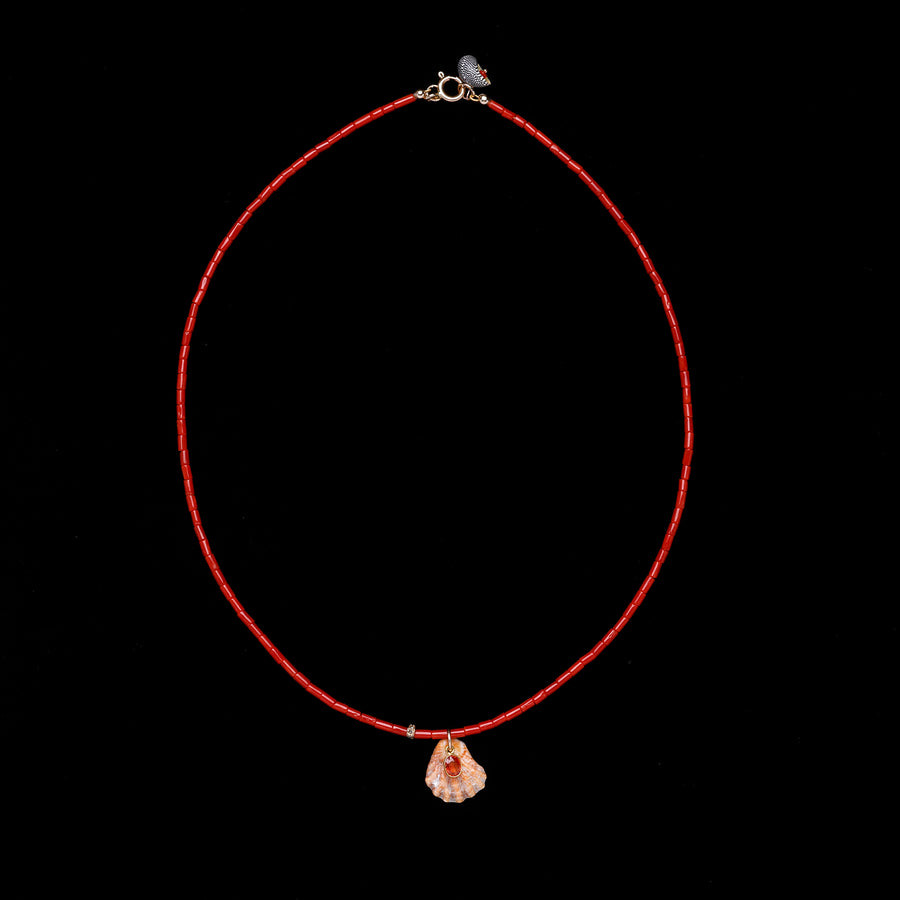 Orange Sapphire Diamond and Shell Necklace