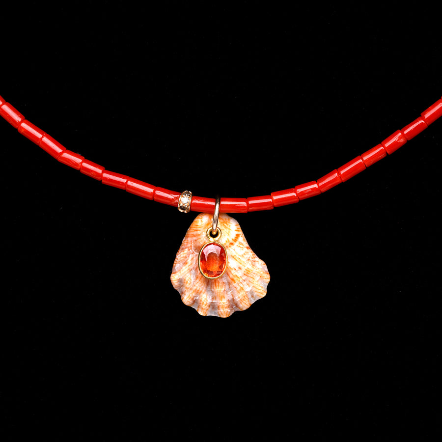 Orange Sapphire Diamond and Shell Necklace