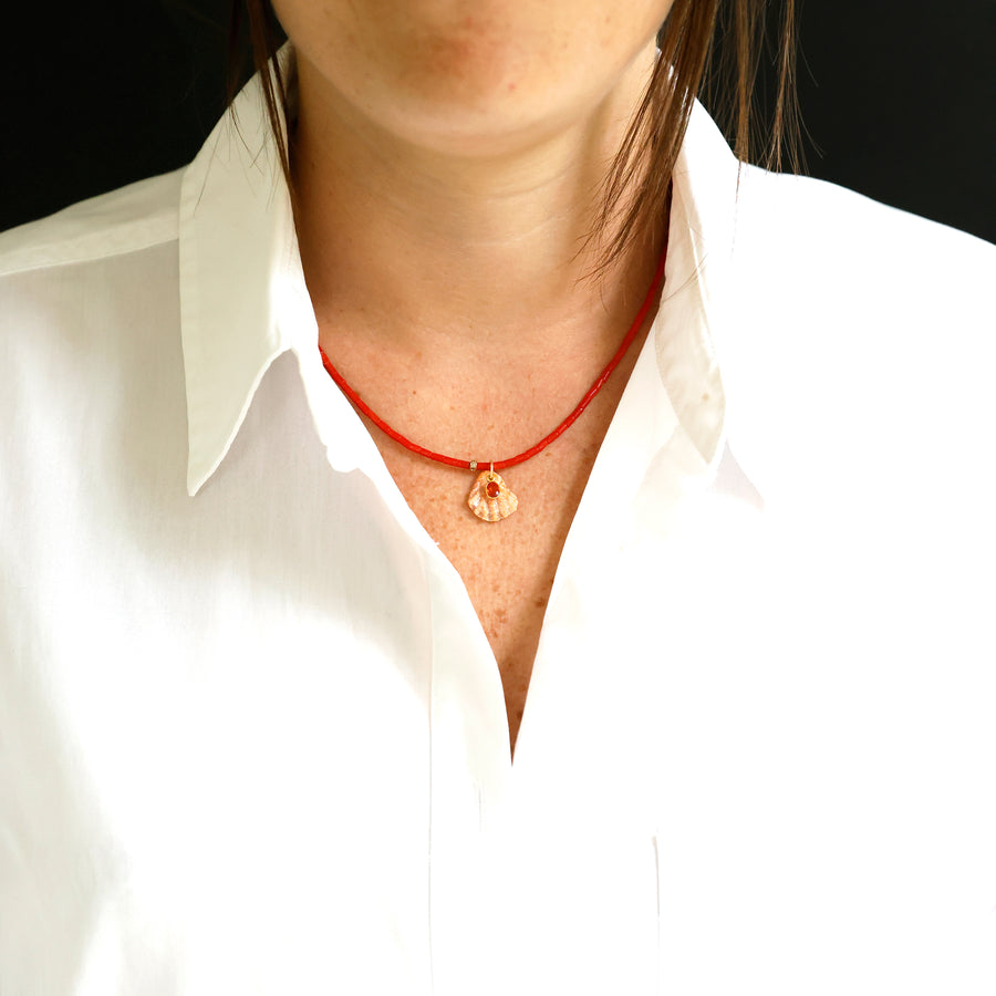 Orange Sapphire Diamond and Shell Necklace