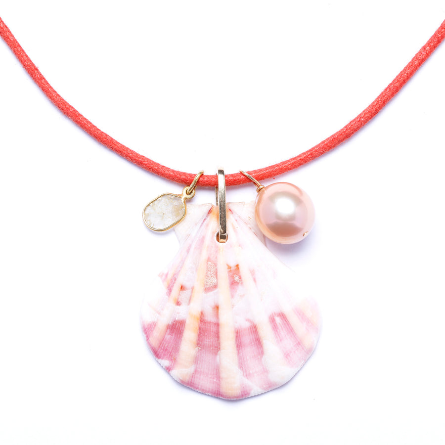 Diamond Slice, Pearl and Shell Cord Necklace