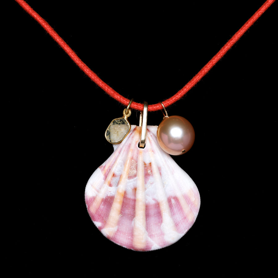 Diamond Slice, Pearl and Shell Cord Necklace