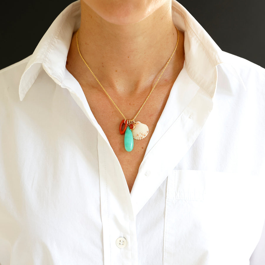 orange sapphire chrysoprase and shell gold necklace