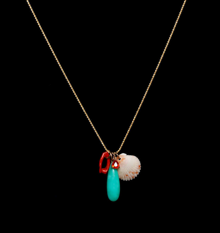 orange sapphire chrysoprase and shell gold necklace