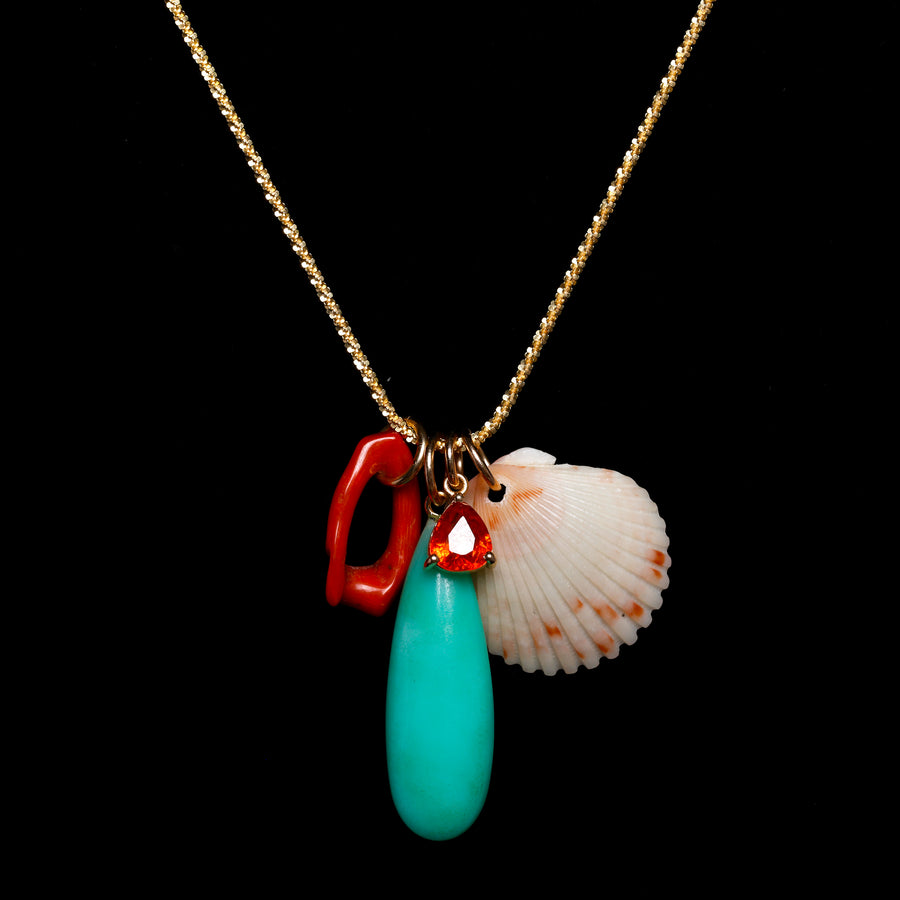 orange sapphire chrysoprase and shell gold necklace