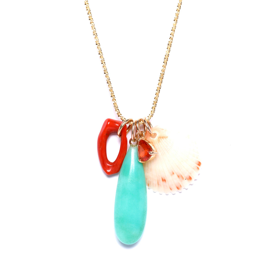 orange sapphire chrysoprase and shell gold necklace