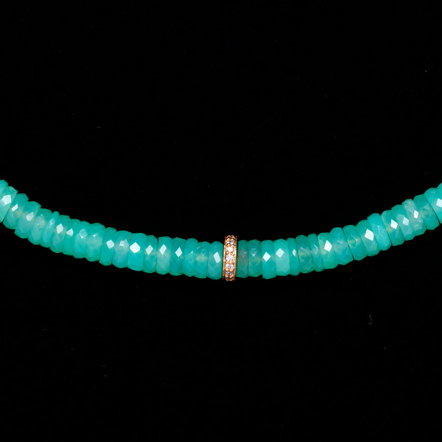 Faceted Chrysoprase and Diamond Necklace