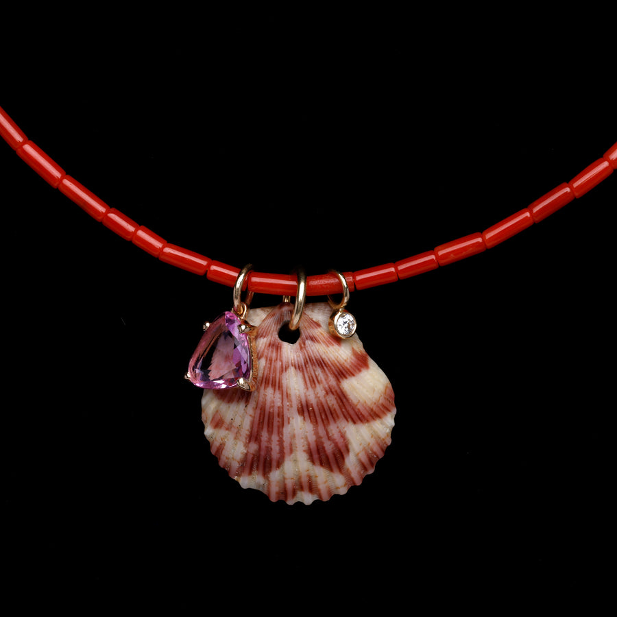 Pink Sapphire and Diamond Shell Necklace