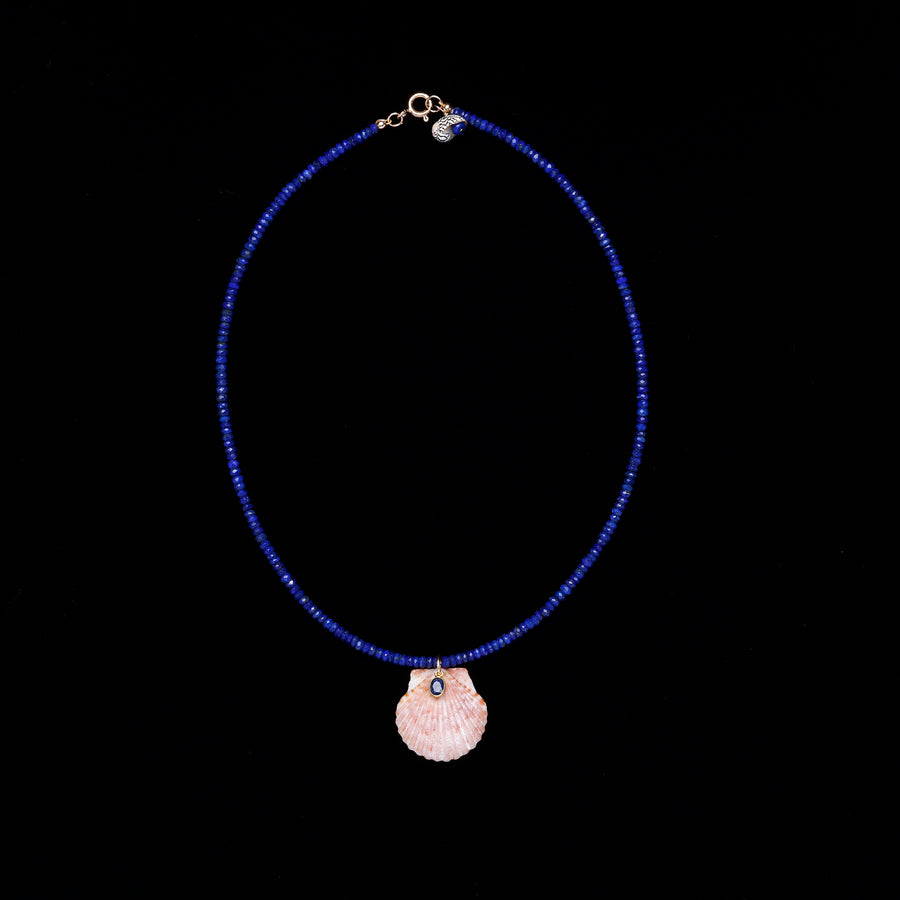 Faceted Lapis Lazuli Shell and Sapphire Necklace