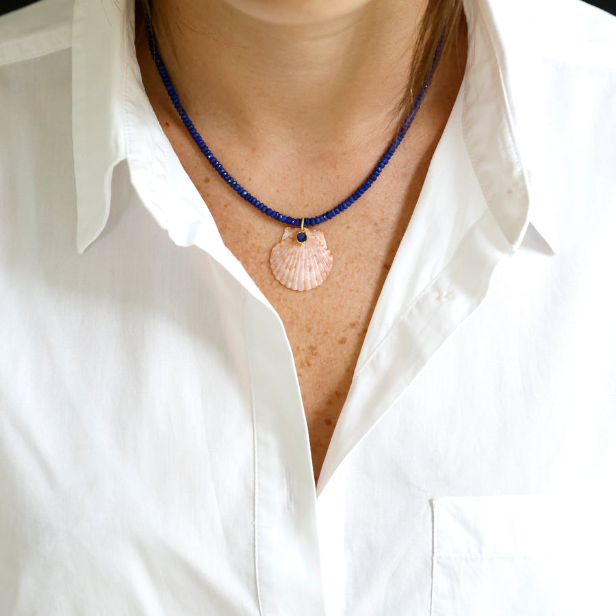 Faceted Lapis Lazuli Shell and Sapphire Necklace