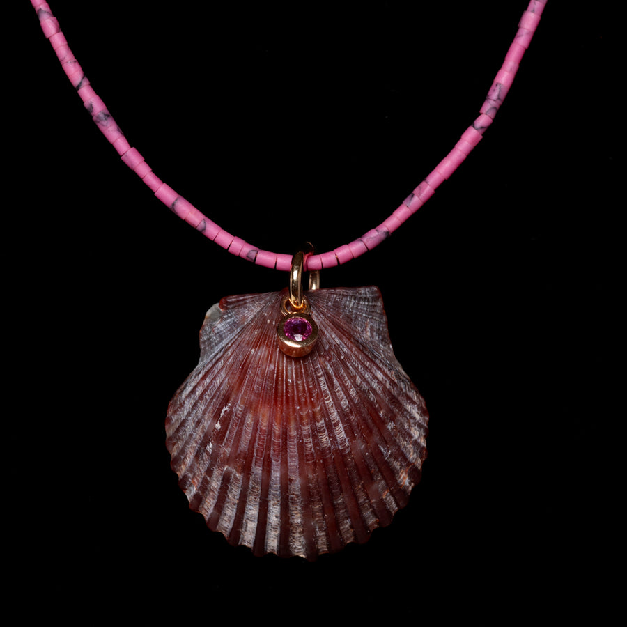 Pink Sapphire and Shell Necklace