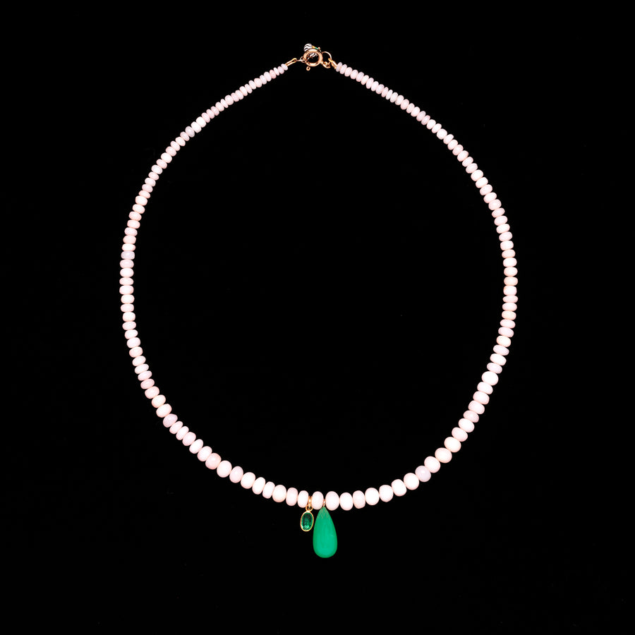 Pink Opal, Chrysoprase and Emerald Necklace