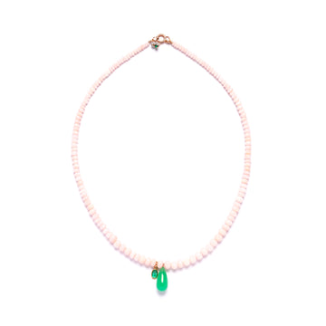 Pink Opal, Chrysoprase and Emerald Necklace