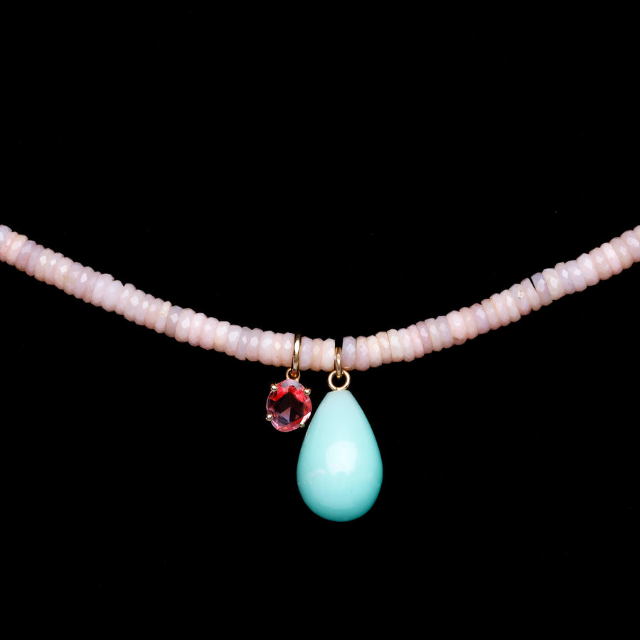 Pink Opal, Sapphire and Chrysoprase Necklace