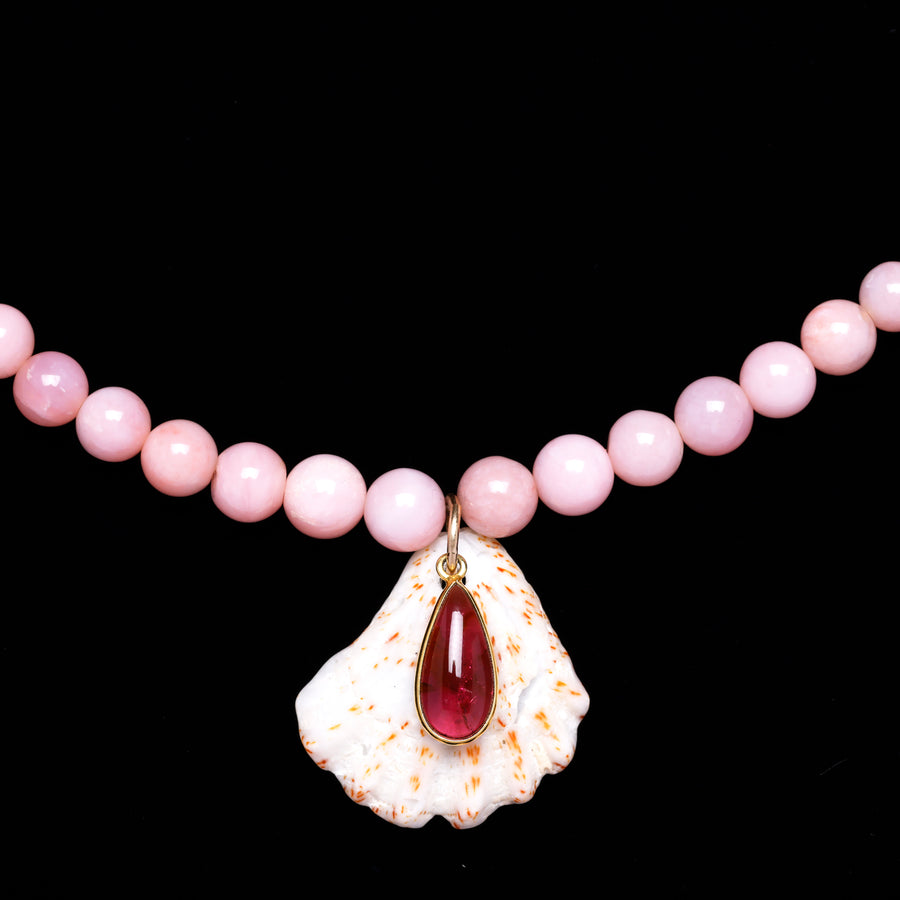 Pink Opal shell and tourmaline necklace