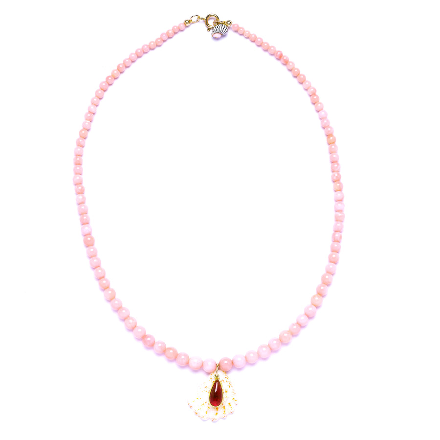 Pink Opal shell and tourmaline necklace