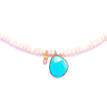 Pink Opal necklace with Turquoise and Pink Sapphire