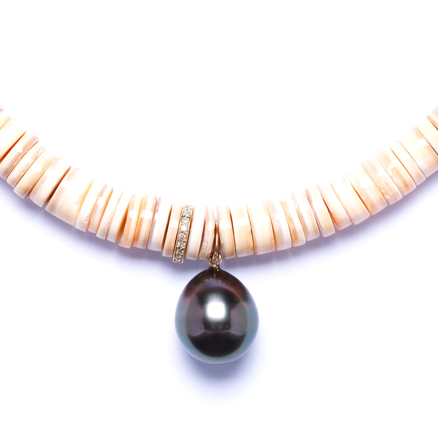 Tahitian Pearl, Diamond Shell Necklace