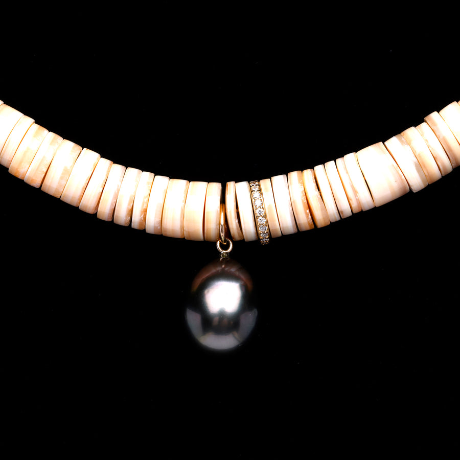 Tahitian Pearl, Diamond Shell Necklace