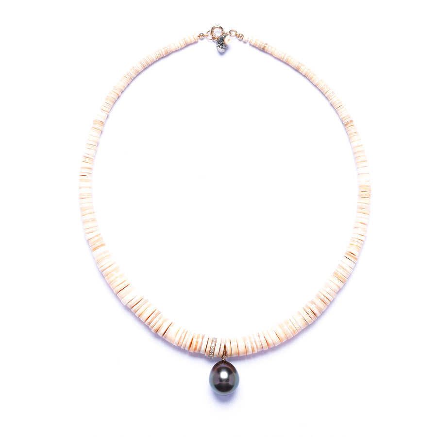 Tahitian Pearl, Diamond Shell Necklace