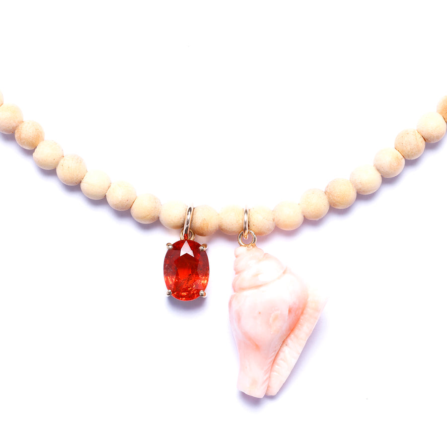 Orange Sapphire and Wood Beaded Necklace