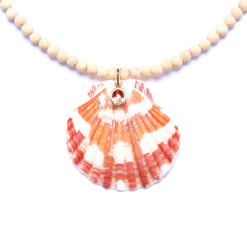 orange sapphire, shell and wood beaded necklace