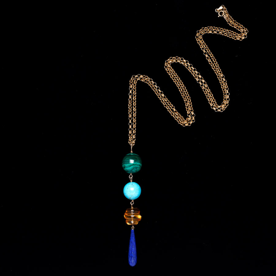 Multi stone 14k gold chain necklace