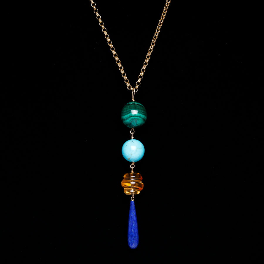 Multi stone 14k gold chain necklace