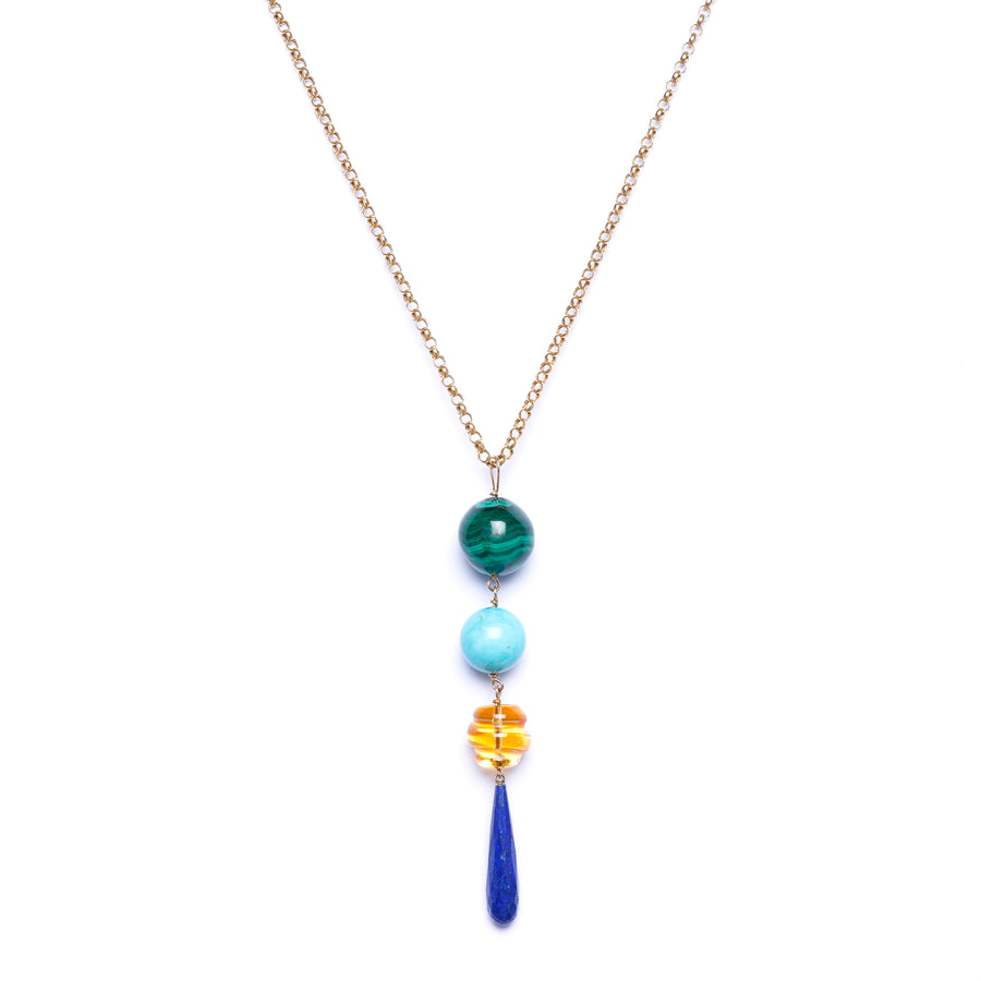 Multi stone 14k gold chain necklace
