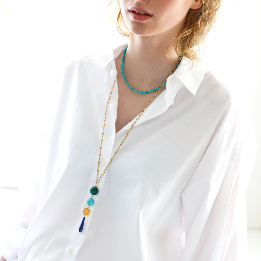 Multi stone 14k gold chain necklace