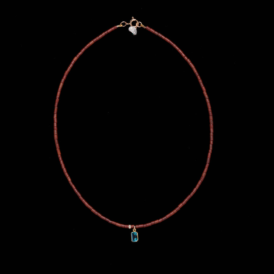 Onyx, Diamond and blue topaz necklace