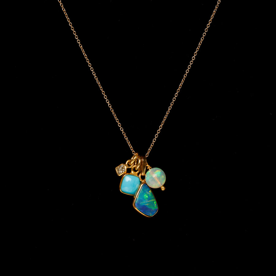 Diamond, Opals, Turquoise gold necklace