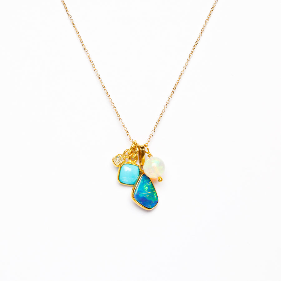 Diamond, Opals, Turquoise gold necklace
