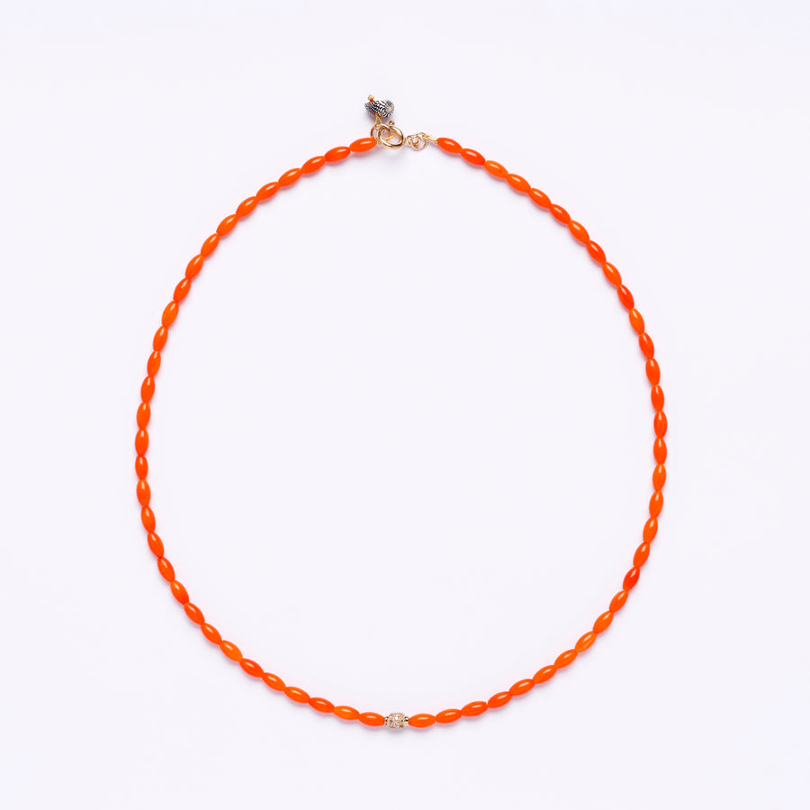 Coral and diamond bead necklace