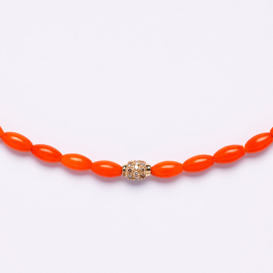 Coral and diamond bead necklace