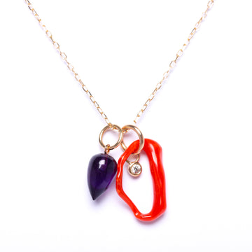 Amethyst, diamond and coral necklace