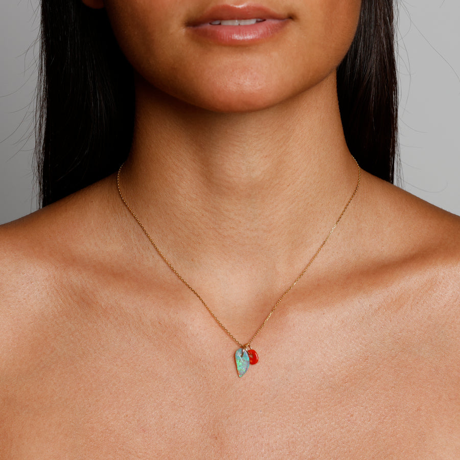 Gold Charm Necklace, Australian Opal and coral