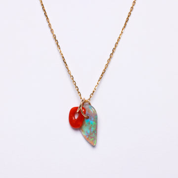 Gold Charm Necklace, Australian Opal and coral