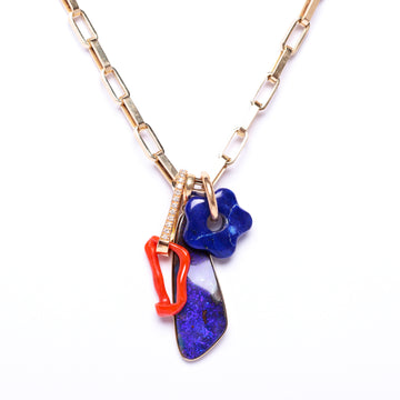australian opal, diamond, lapis lazuli and opal chain necklace