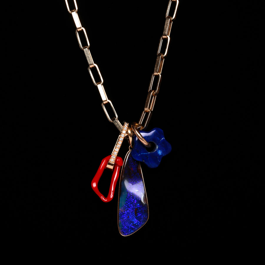 australian opal, diamond, lapis lazuli and opal chain necklace