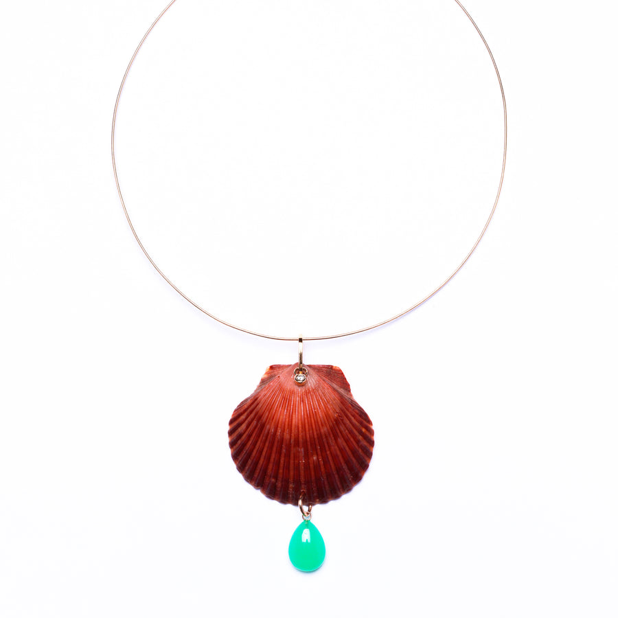 GOLD, CHRYSOPRASE AND DIAMOND SHELL NECKLACE