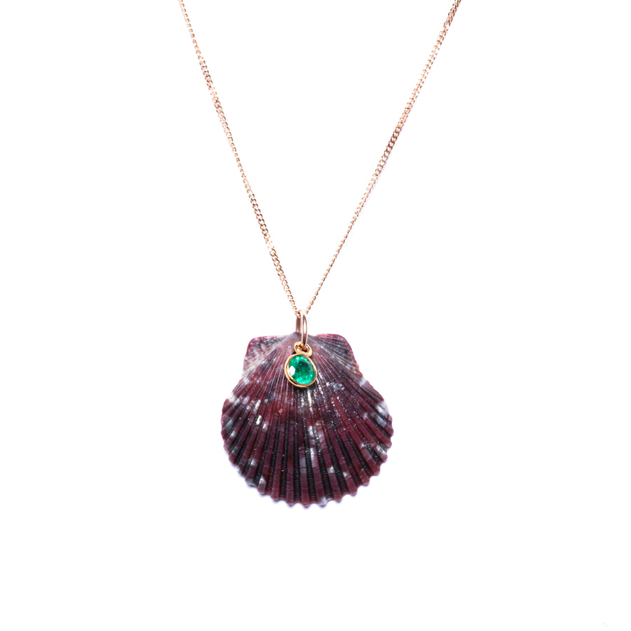 shell and emerald 14K gold necklace