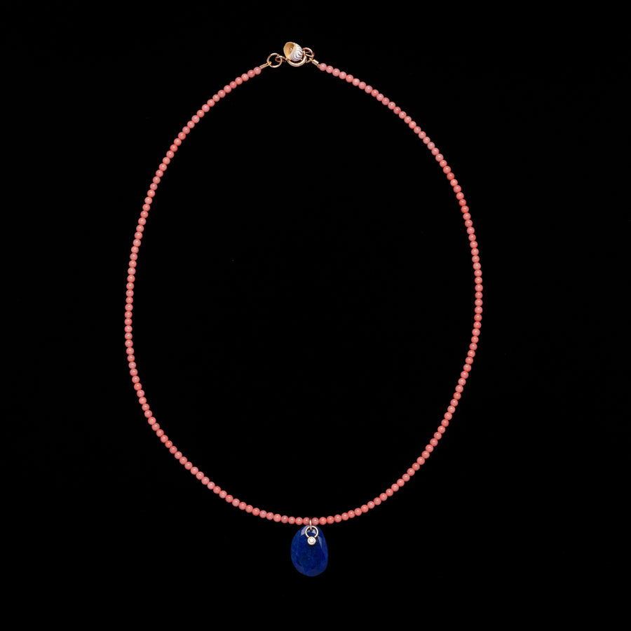 LAPIS diamond and coral necklace