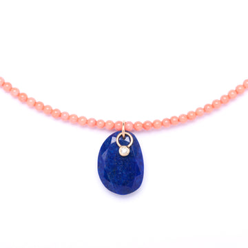 LAPIS diamond and coral necklace