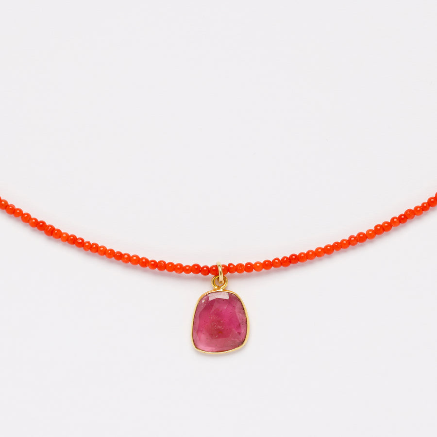 Pink Tourmaline and coral necklace